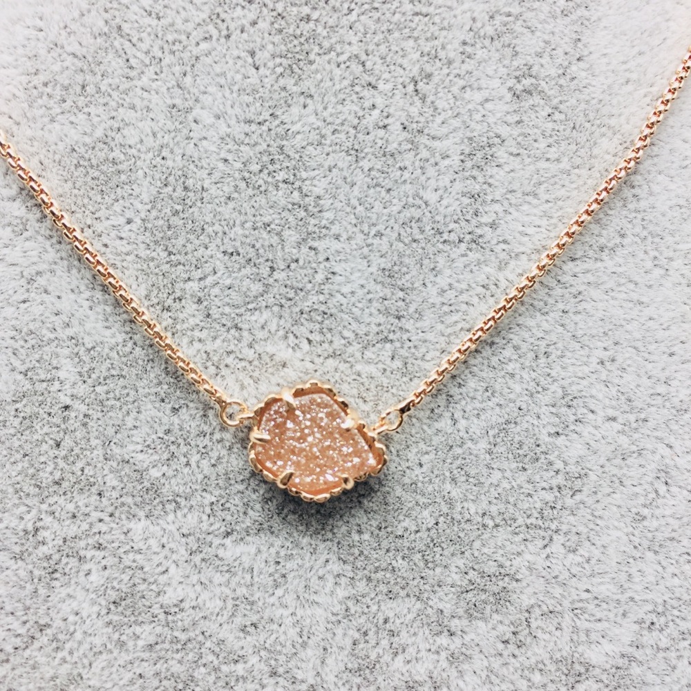Kendra Scott Tess Sand drusy Necklace Rose Gold Tone